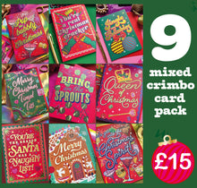 Load image into Gallery viewer, 9 crimbo cards mixed pack